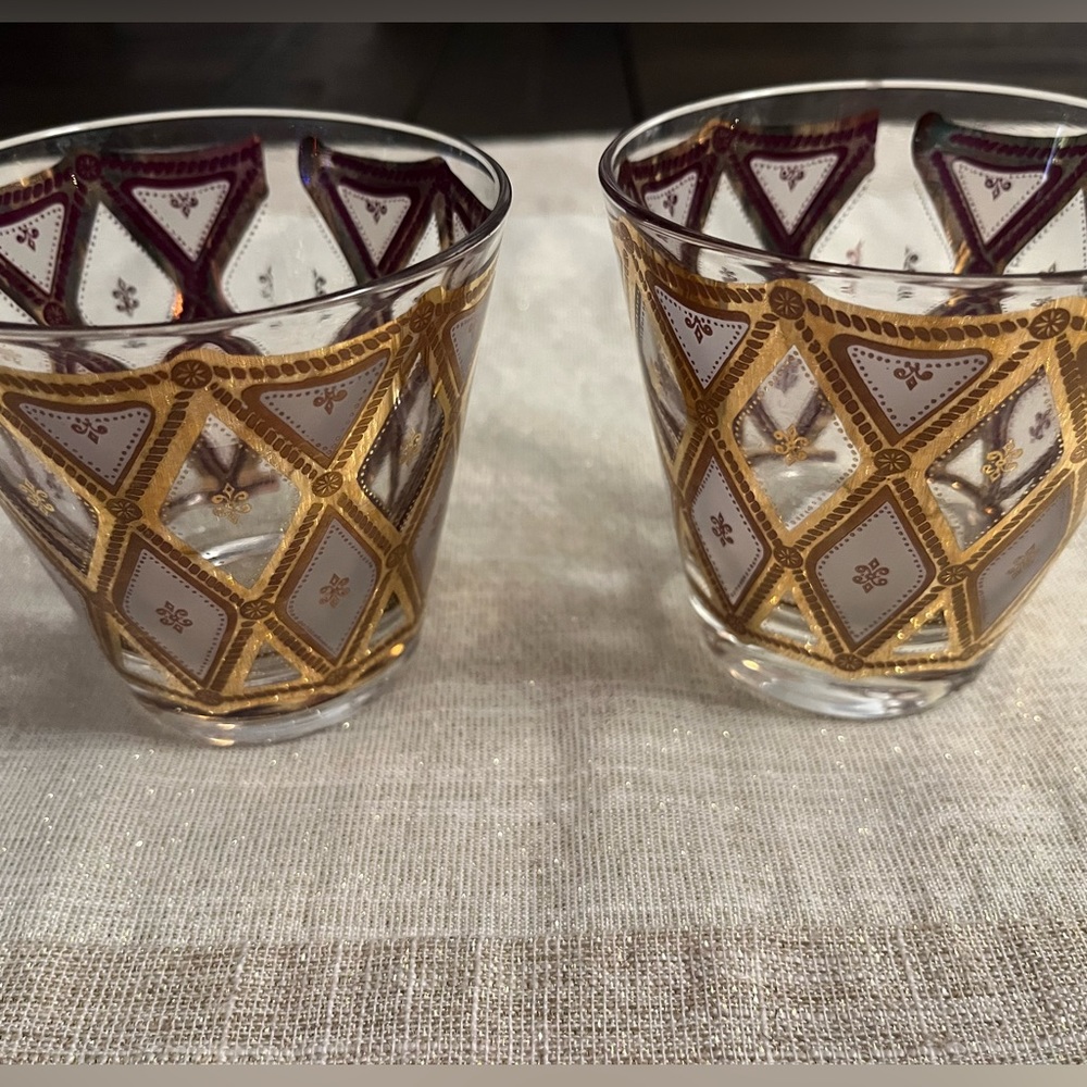 Rare 22 KT Gold Culver Ltd Barware 1960s Double Old Fashion Flared Set of 2